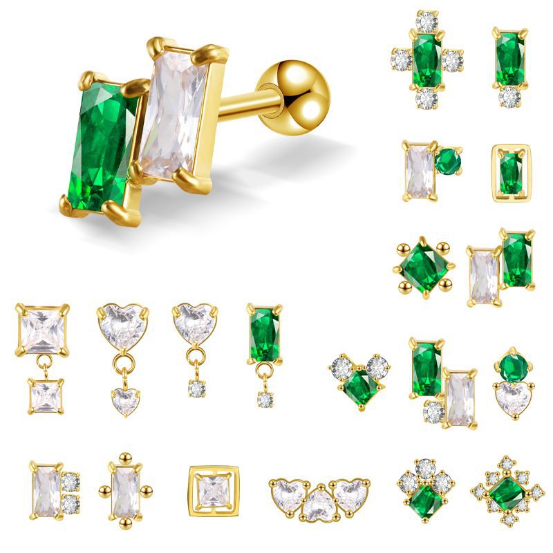 2022 New Emerald Diamond CZ Stainless Steel Earrings Fashion Ear Studs for Women Ear Bone Nail Titanium Steel Ear Pin detail image 18