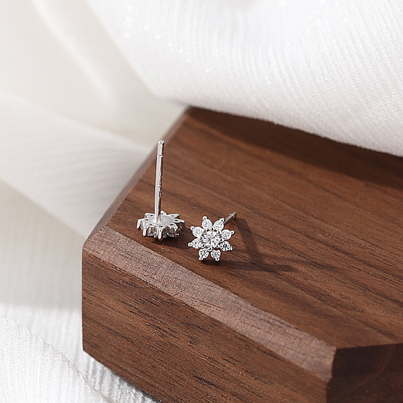 Daily Occasion 925 Sterling Silver Material 1 Pair 925 Sterling Silver Zircon Flower Ear Studs