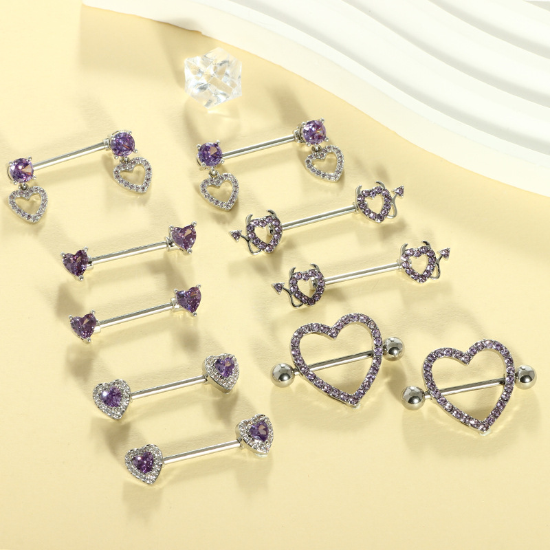 Heart Shaped Diamond Suit Breast Nipple Ring 14G Body Piercing Jewelry in 3 Colors detail image 7