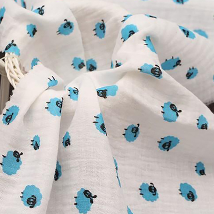Patrón de dibujos animados al por mayor impresión de bebés tela de ropa de algodón orgánico de doble capa