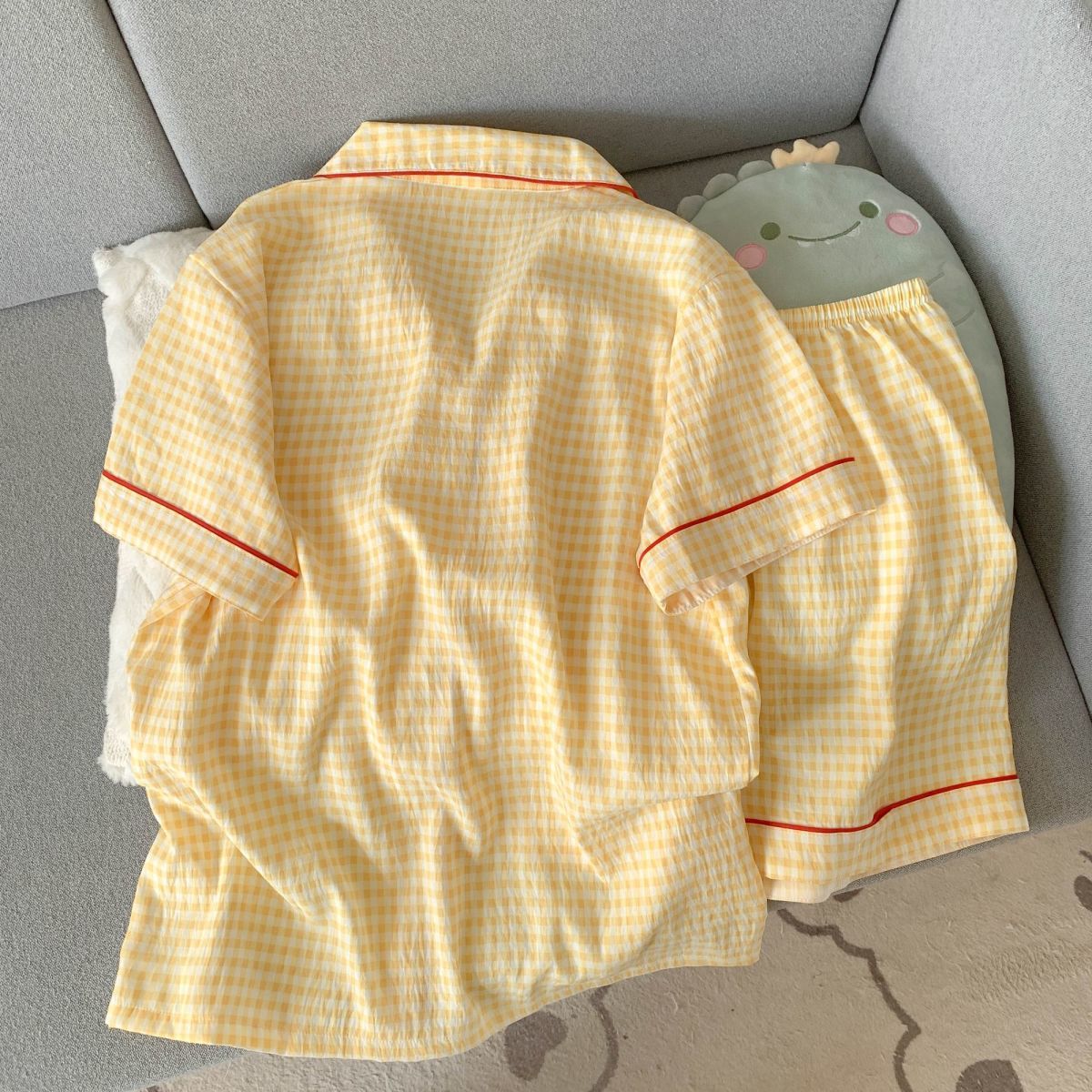 Nube de algodón pijama de niñas verano nuevo suelto pantalones cortos de manga corta de dos piezas se puede usar ropa de casa