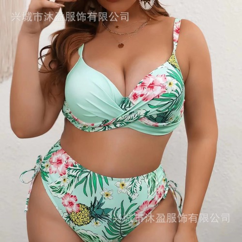 2025 European and American Print Concentrated Backless Straps High-Waist Sexy Split Swimsuit Set for Women