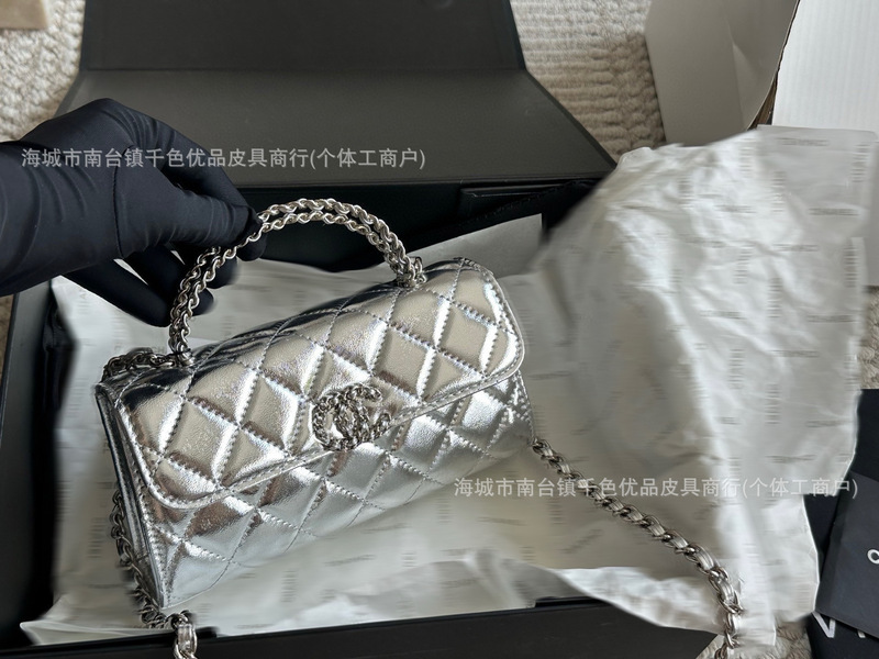 Kelly凯莉23p香奶奶真皮鱼子酱香家韩手柄包菱格斜跨包南台手提|undefined