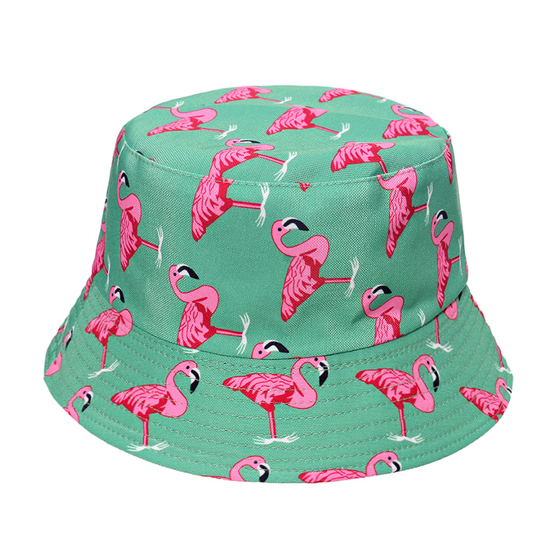 Frau Mode Flamingo Nähen Flache Traufen Bucket Hat display picture 3
