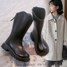 女童加绒过膝长筒靴2025冬季新款马丁靴儿童韩版皮面防水烟管皮靴