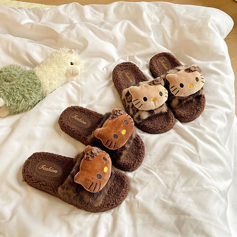 可爱小猫拖鞋洋气卡通网红毛毛拖鞋外出时尚新款保暖棉拖鞋