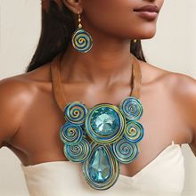 跨境玻璃水晶花朵吊坠项链耳环套装宴会饰品SHEIN necklace