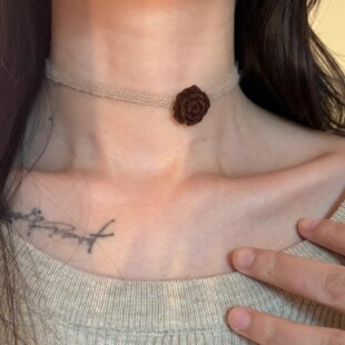 Autumn and Winter Hairy Flower Necklace Temperament Autumn and Winter Lazy Wind Neck Strap Maillard Clavicle Chain Advanced Sense Choker
