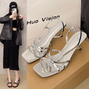 Fairy Style Golden High Heels Women's French Roman Sandals 2025 Summer New Elegant Versatile Skirt Sandals