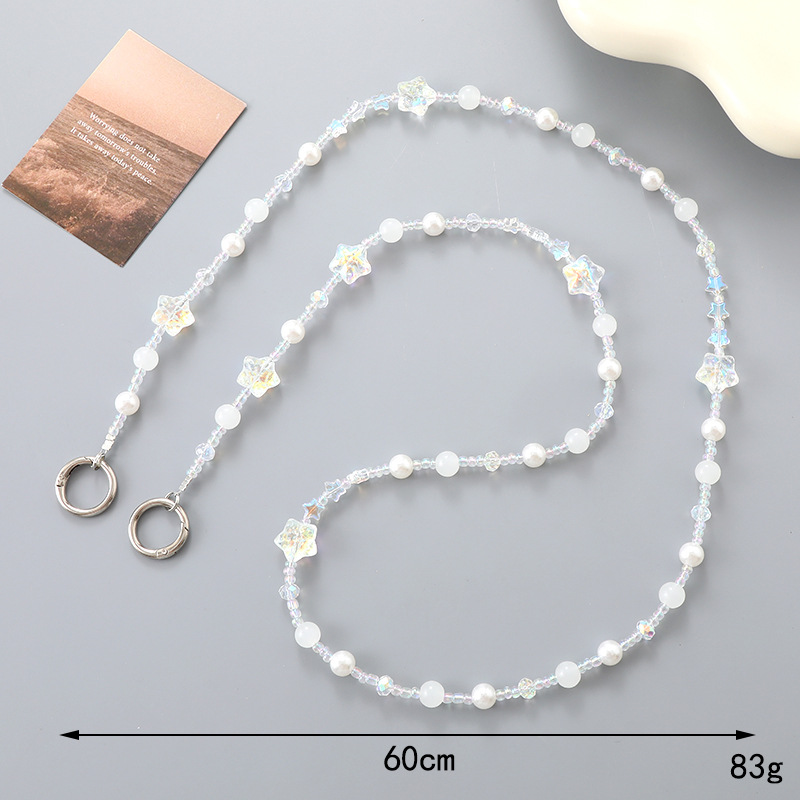 Ins fresco y simple, estrella chapada en color, cadena de teléfono móvil con cuentas, equipaje, cadena de mensajero trasera, llavero, colgante anti-pérdida