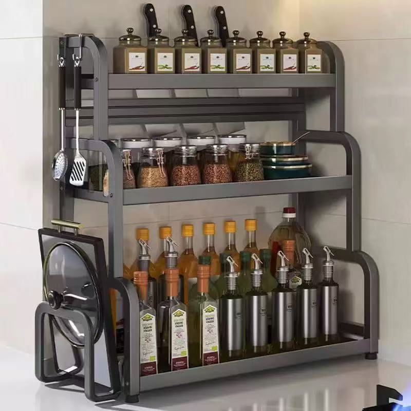 Gun Ash Kitchen Condiment Storage Rack Countertop Chopstick Knife Holder Multi-functional Salt Seasoning Box Multi-layer Storage Rack