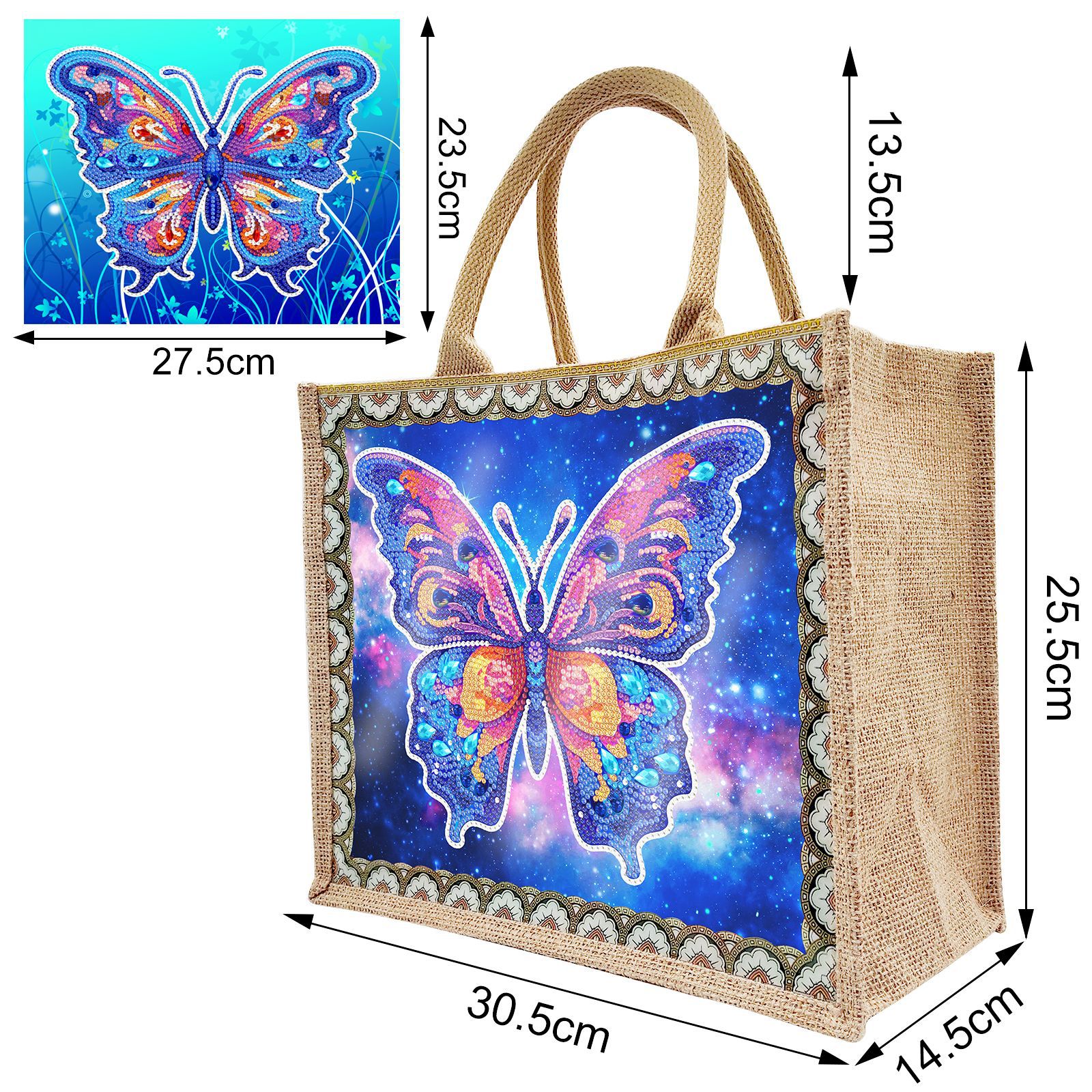 Accesorios para pintura con diamantes, bolsa de lona DIY para pintura con diamantes, bolsa de mano con diseño de animales y paisajes, con placa base reemplazable, un paquete con dos diseños.