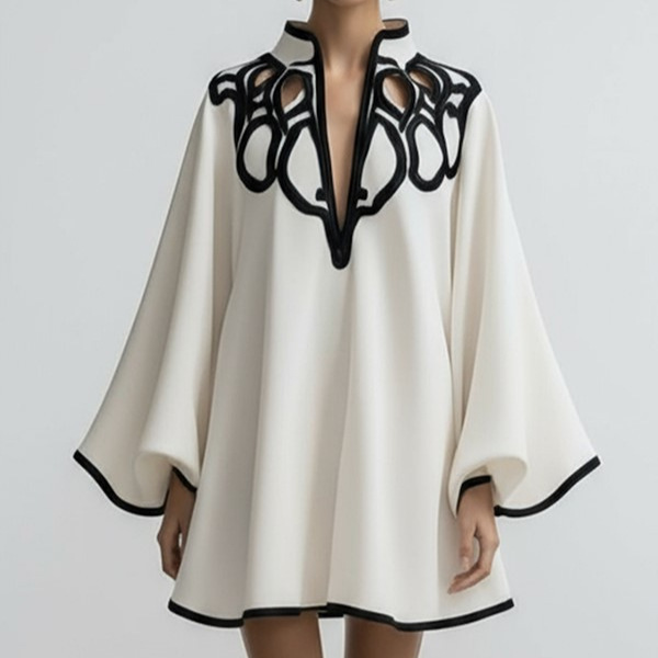 Plus-Size Loose Color-Block V-Neck Fashion Lace Dress A-Line Sexy Vacation Date Cross-Border Women's Clothing 2026