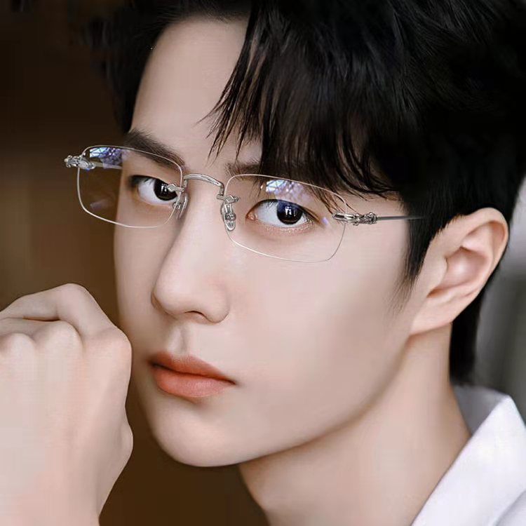 Rimless Plain Glasses Men's Online Celebrity Live Hot Fashionable Korean Style Square Finished Myopia Glasses Anti-blue Glasses