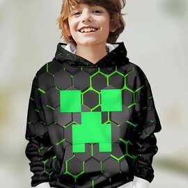 亚马逊跨境Minecraft印花男童连帽衫 3D数码打印我的世界系列卫衣