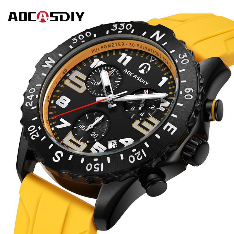 Aocasdiy Oscardy Fashionable Multi-Function Chronograph Large Dial Waterproof Quartz Watch Sports Outdoor Student Watch