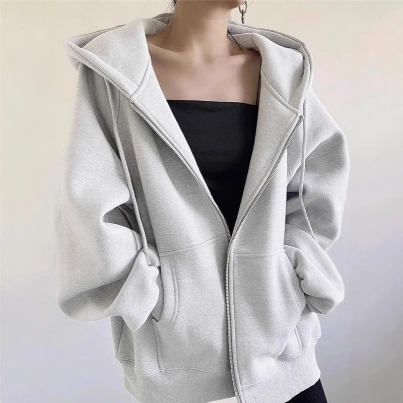 Autumn Outwear Women's Spring and Autum Hooded Sweatshirt Women's 2025 New Hot Style Early Autum Korean Gray Cardigan Top Women Autumn Outwear Women's Spring and Autum Hooded Sweatshirt Women's 2025 New Hot Style Early Autum Korean Gray Cardigan Top Women