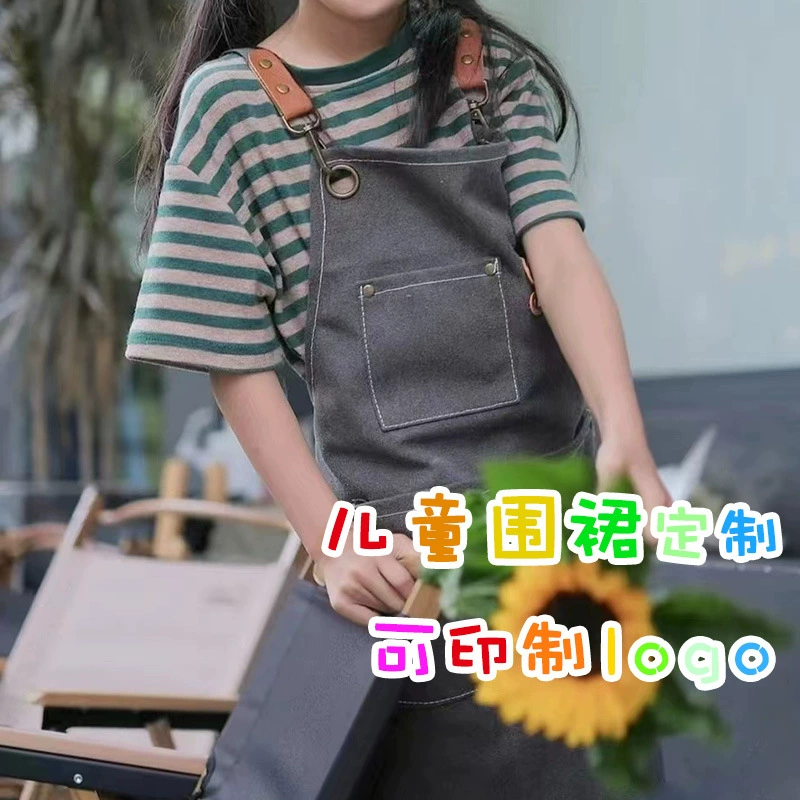 Детский холщовый фартук из чистого хлопка, Детское пальто с рисунком, износостойкая одежда для рисования, логотип с художественным принтом для девочек