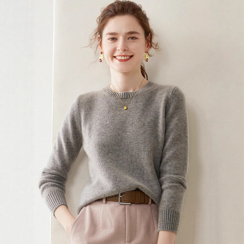 Seven-Needle Double-Strand Thickened Regular Shoulder Autumn and Winter Sweater, Loose Knit Base Layer Cashmere Sweater for Women, Round Neck, 25 New Styles