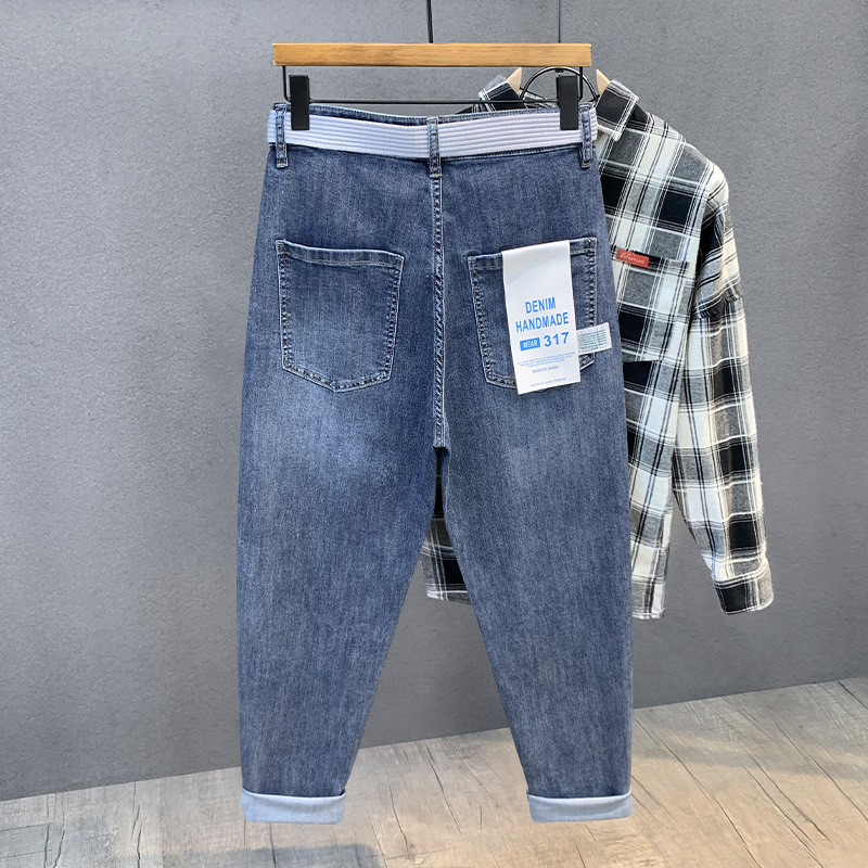专柜高端冰氧吧潮牌哈伦九分牛仔裤男士夏季薄款宽松直筒休闲裤子