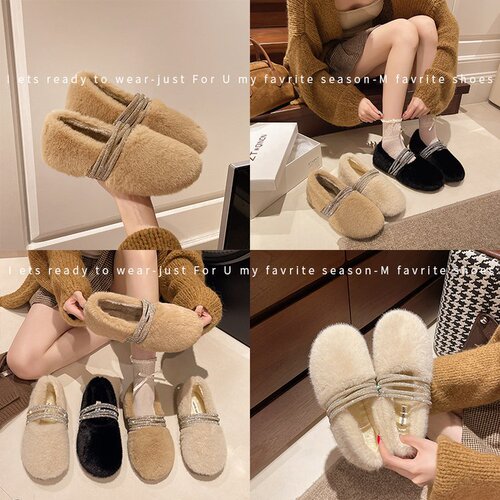 One piece of slip-on fur shoes for women, winter and winter, new Korean style fairy people-in shoes, flat cotton shoes for women