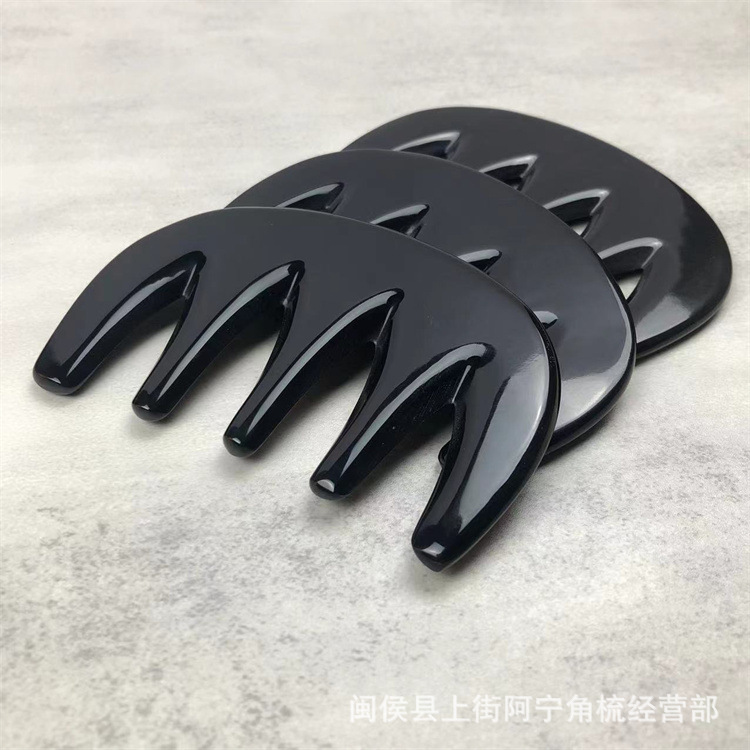 Water Buffalo Horn Five-Tooth Comb Massage Comb for Scalp Gua Sha Therapy 0.7cm+ Thick Black 9.5cm preparation