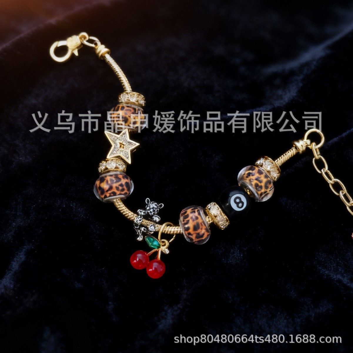 Pan Jia pulsera explotadora transfronteriza DIY cuentas pulsera estampado de cereza amor colgante negro ocho joyas de moda hermosas