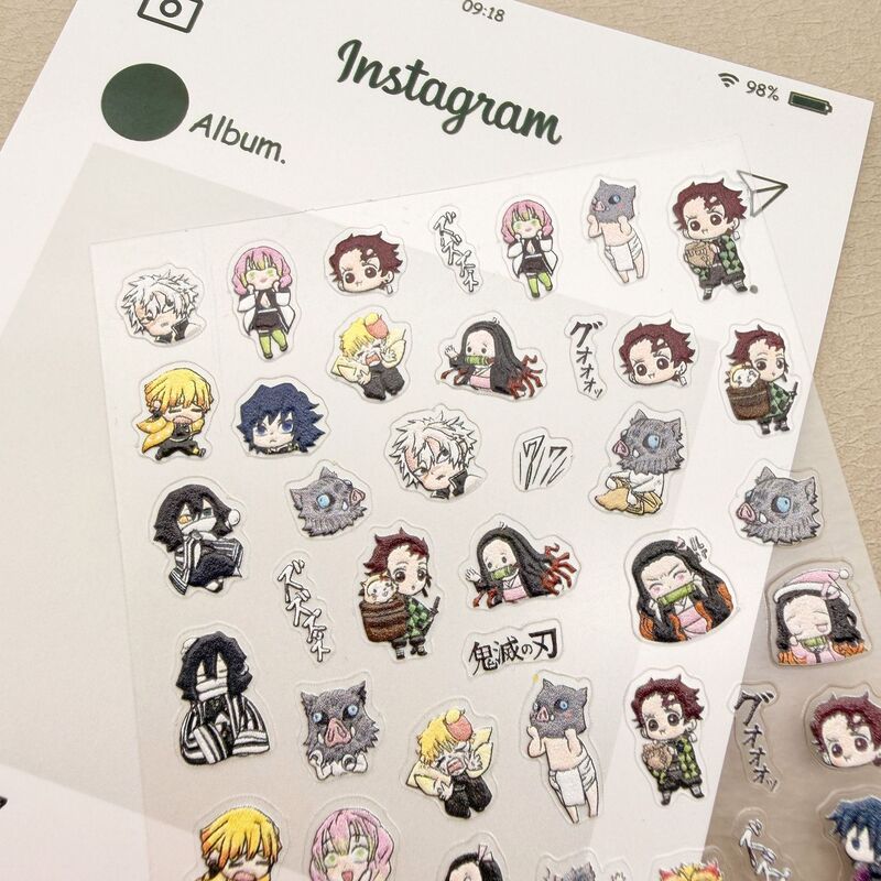 Cartoon Anime Demon Slayer Nail Art Stickers Embossed Japanese Manga Infinity Castle Tanjiro Zenitsu Home Stickers