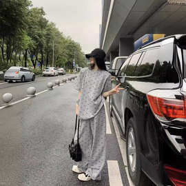 港风运动服套装女夏季学生宽松时尚炸街短袖长裤休闲两件套跑步潮