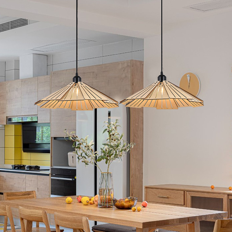 Nueva lámpara de restaurante, lámpara de araña japonesa retro creativa, mesa de comedor, pequeño bar, cama y desayuno, sala de té, lámpara de sombrero de paja de madera estilo wabi-sabi