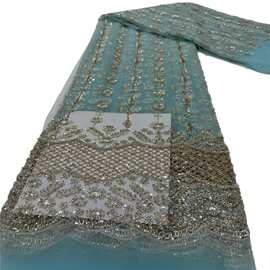 经典定位花傣族连衣裙重工刺绣亮片珠管绣面料服装布料 bead lace