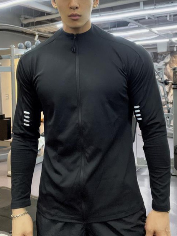 秋の新型男性立襟弾力騎行服日焼け止め長袖フィットネスランニングジッパー上着震え音代発|undefined