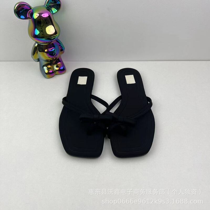 Woxin ZA24 summer new TR women's shoes black bow decorative toe flat sandals square toe outside wear sandals