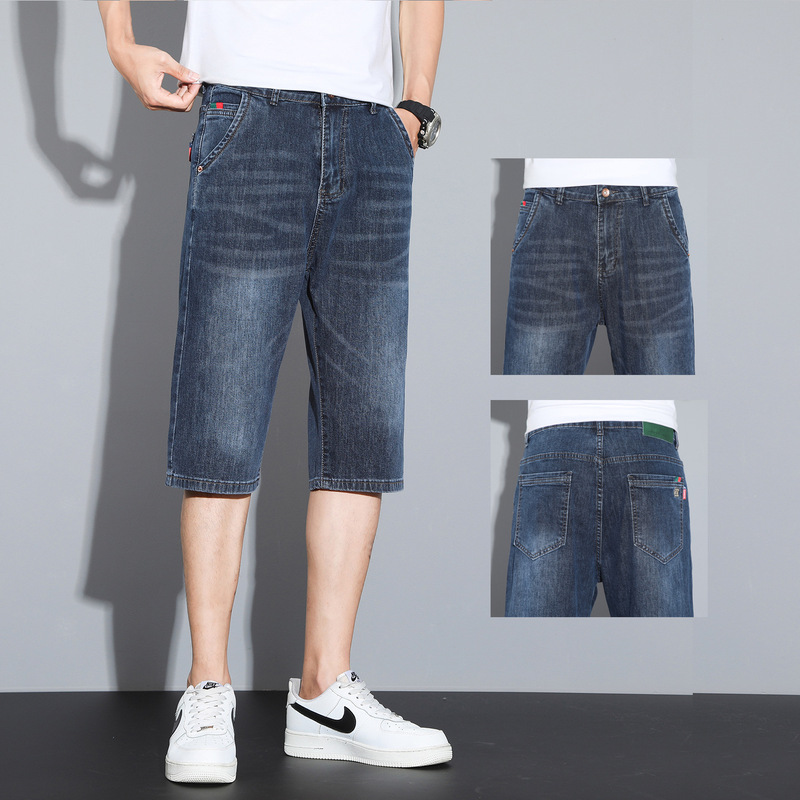 New Men's Casual Mid-Length Pants 2026 Summer Korean Style Trendy Casual Versatile Straight Stretch 7/8 Denim Shorts