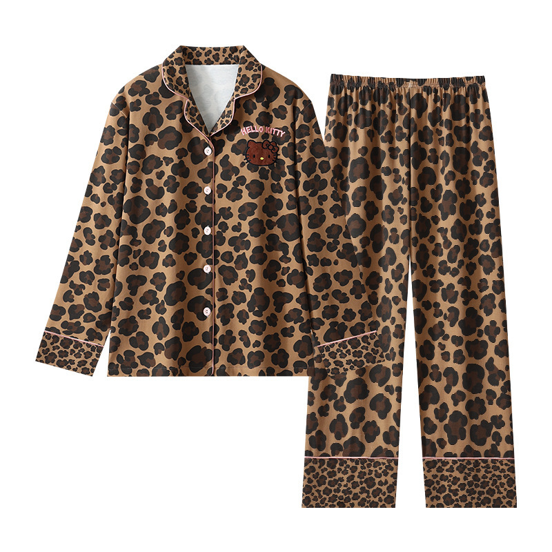 HelloKitty凯蒂猫豹纹睡衣女春秋款纯棉长袖全棉时尚可外穿家居服|undefined