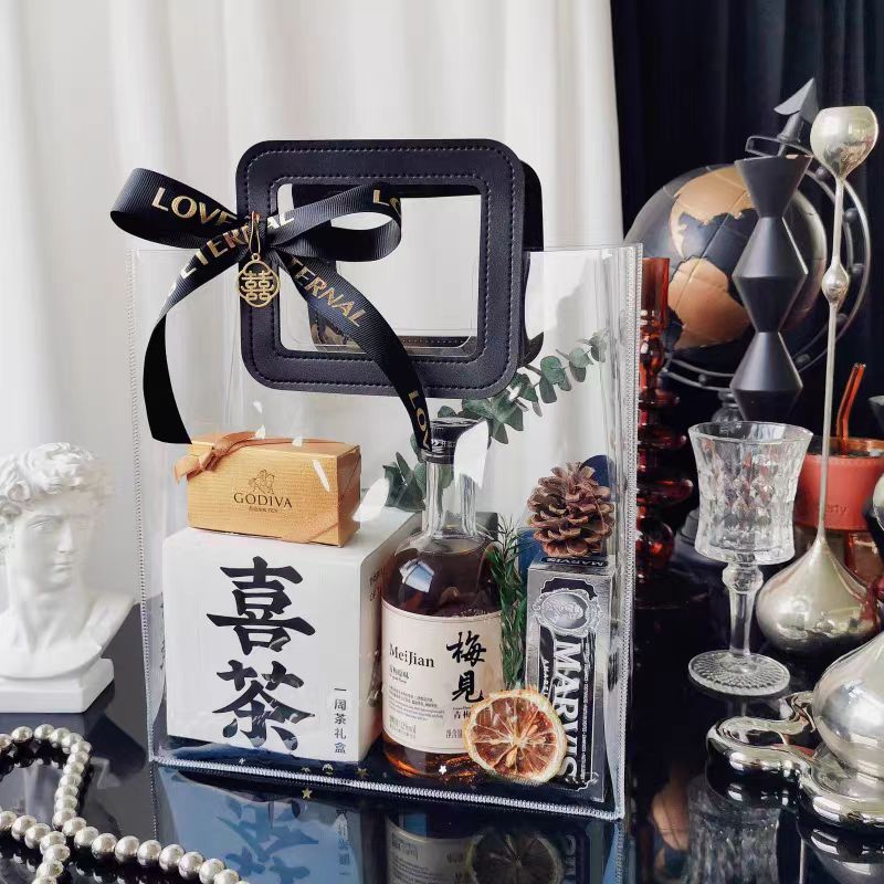 黑色透明伴郎礼品袋袋子伴手礼结婚喜糖袋女伴娘礼物盒手提袋