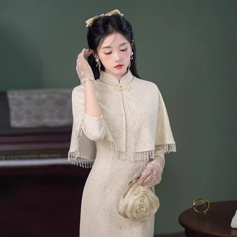 Autumn 2024 New Improved Cheongsam Daily National Style Slim Elegant White Two-piece Young Cheongsam Women