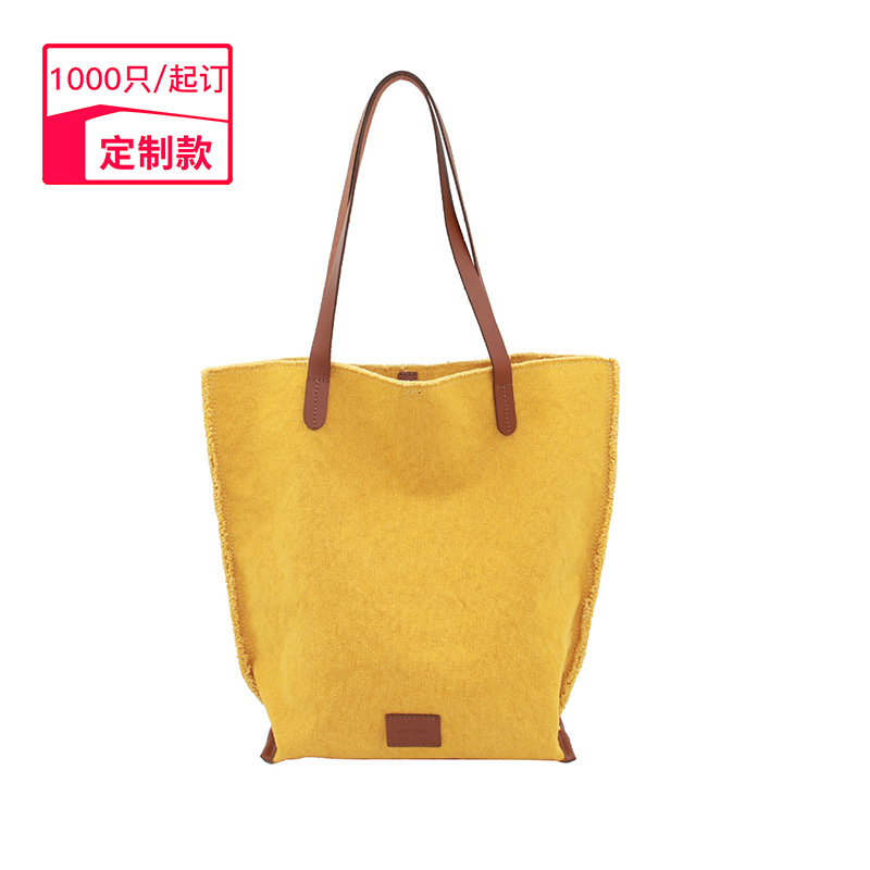 日韩时尚2021新款休闲单肩手提包大容量帆布女购物袋图案logo生产