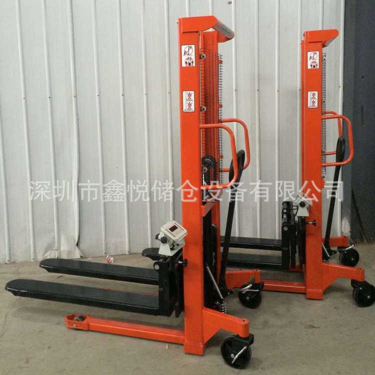 电子称重1/2吨手动堆高车升高车液压堆垛车小型搬运叉车带防爆