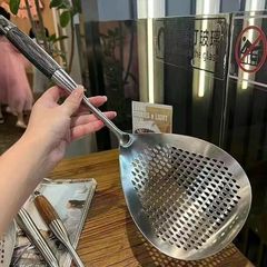 ステンレス製ヌードルスプーン、餃子スプーン、油ザル、家庭用キッチン用厚く幅広のザル、鍋用ザル