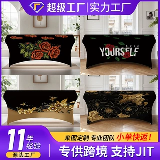 跨境来图定制印花桌布牛奶丝全包弹力桌套户外聚会节日派对桌子套