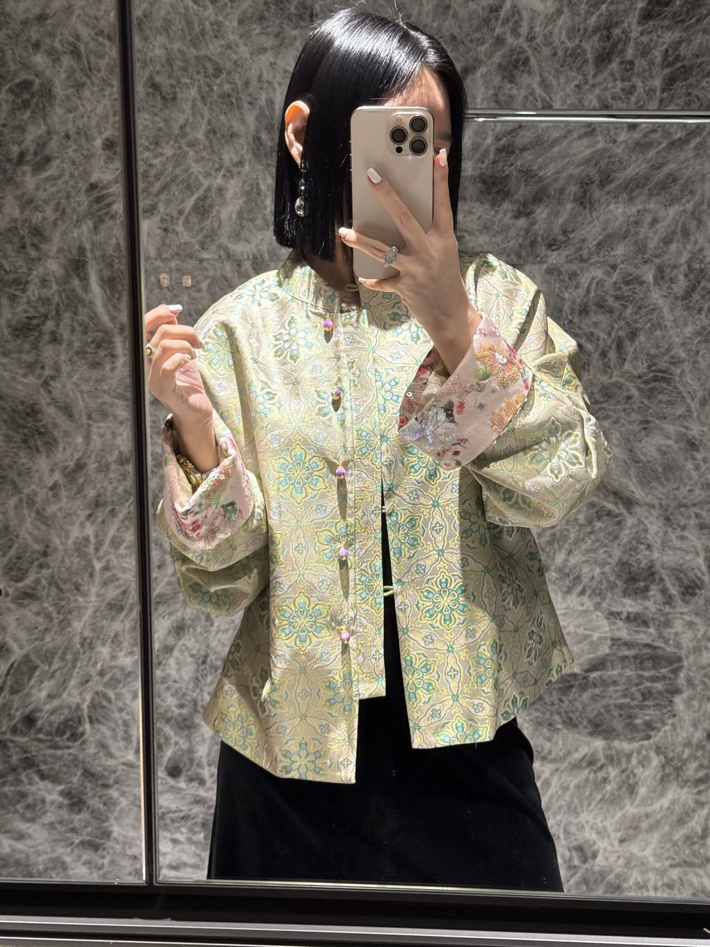 Silk denim spring jacket, with embroidery, Chinese style