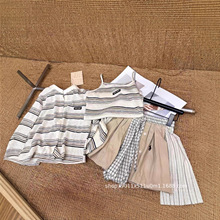 南油高品质mm两件套吊带条纹针织上衣+RL拉夫衬衫拼接百褶裤裙女