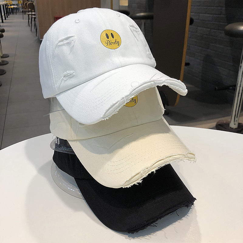 Sombreros de moda sonriente sombrero de béisbol letras estampadas en caliente agujeros primavera y verano sombrero de béisbol callejera de moda con sombrero de sombra