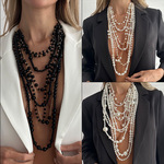 希音temu爆款项饰夸张多层叠戴仿珍珠复古项饰设计感轻奢高级项链