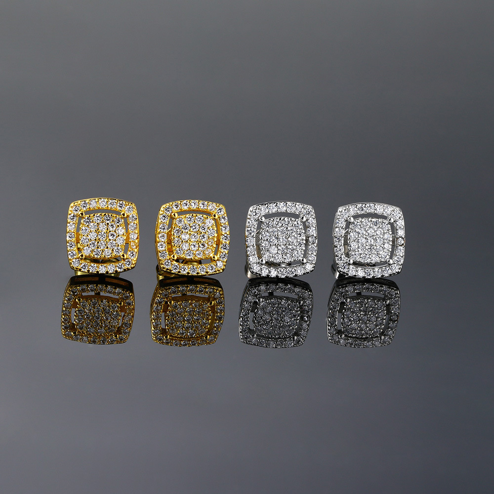9g Weight Zircon Inlay Material Ear Studs Classification 1 Pair Quantity 1 Pair Hip-hop Retro Geometric Square Plating Inlay Copper Zircon Ear Studs