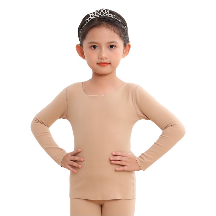 De terciopelo ropa interior térmica para niños traje de otoño e invierno para niñas forrado de lana sin costuras color carne camisa de fondo medio y grande ropa de otoño para niños pantalones largos