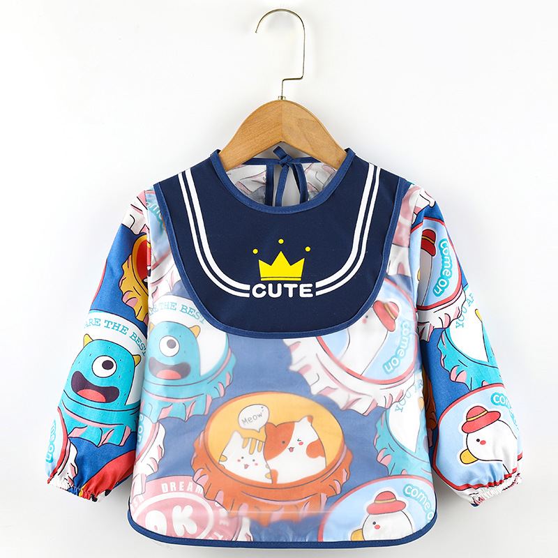 Abrigo para niños primavera y otoño impermeable de manga larga anti-vestirse bebé comiendo ropa delantal niños babero ropa protectora con babero