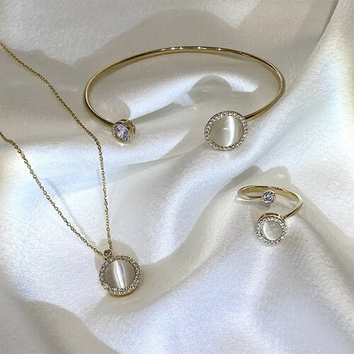 Same Style Rotating Cat Eye Ring, Cat Eye Bracelet, Cat Eye Lockchain, Micro-set Diamond Round Revolving Necklace