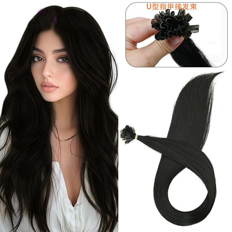 Foreign Trade U-Shaped Hair Extension Black Long Straight Hair Wig Seamless Invisible Hair Extension Bundle Synthetic Fiber U Tip Hair